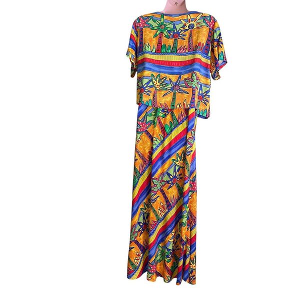 Vintage Palm Bay Dress Womens XL Tropical Maxi Jacket Set Made Hawaii 90s - Picture 4 of 8